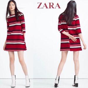Zara Striped Shift Dress Red M Medium